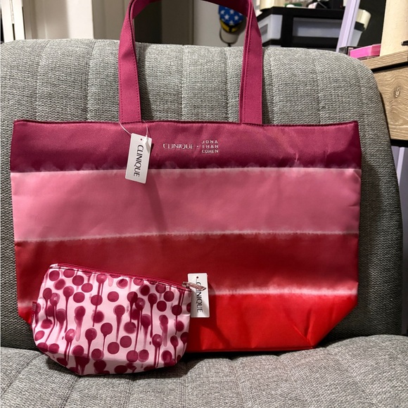 Clinique Handbags - Clinique x Jonathan Cohen Tote & Matching Cosmetic Bag – NWT